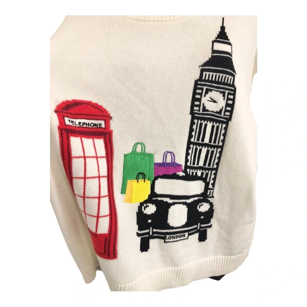 Offwhite London cityscape London Taxi Big Ben Red phone‎ booth printed sweater